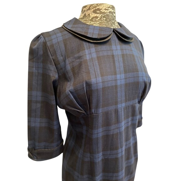 Hell Bunny Vixen Doralee Pencil Dress Peter Pan Collar Navy Black Plaid Retro XL - Picture 7 of 16